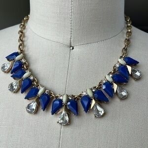 JCREW navy blue mint green rhinestone gold necklace prom